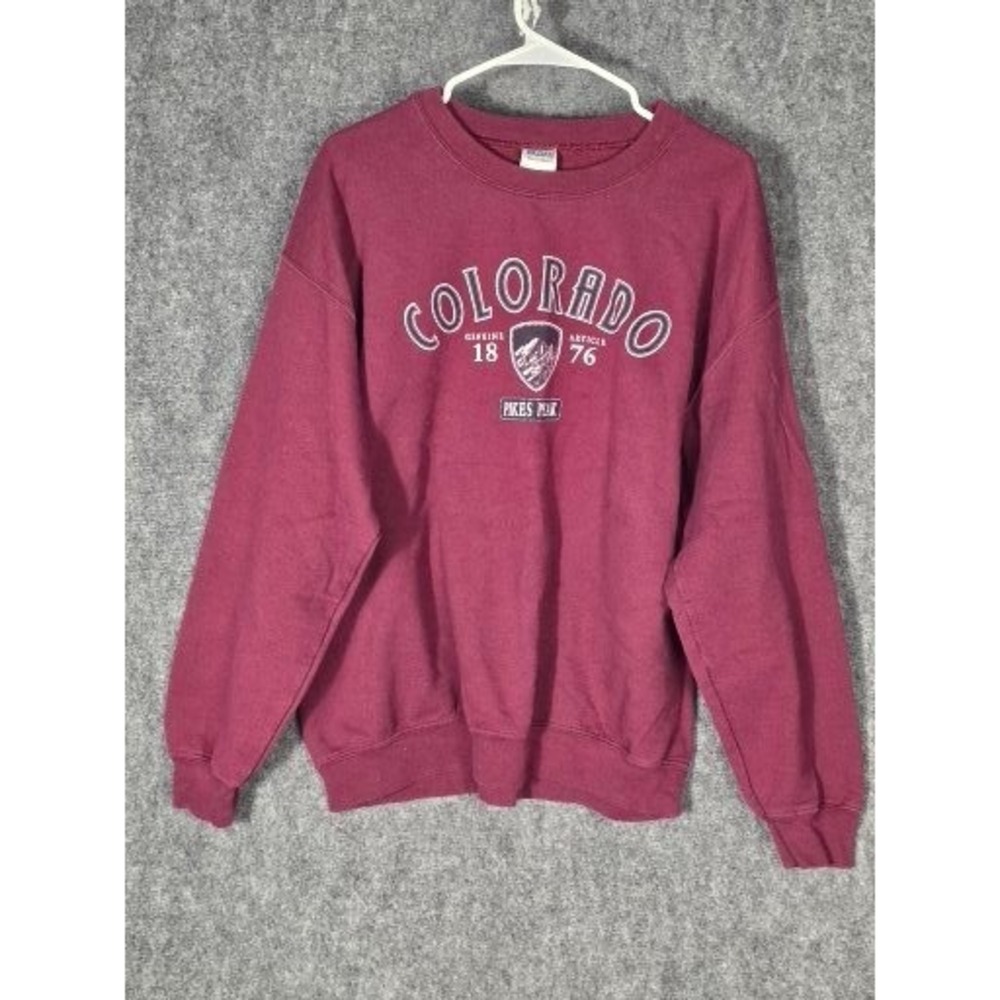 Gildan Colorado Pikes Peak Crewneck Sweatshirt Maroon Men's Large Heavy Blend